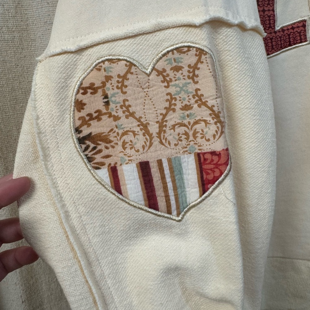 POL Cream Scoop Neck Sweatshirt with Patchwork "LOVE" - Picture 3 of 5
